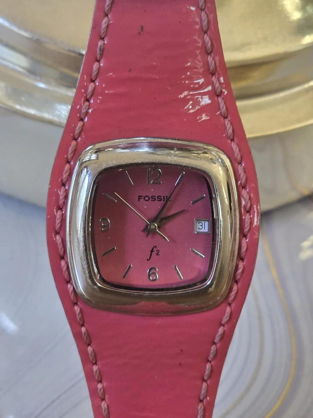 Fossil Pink Dial and Pink Leather Strap Women's Watch